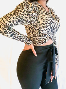 Puff Sleeve Animal Print Top