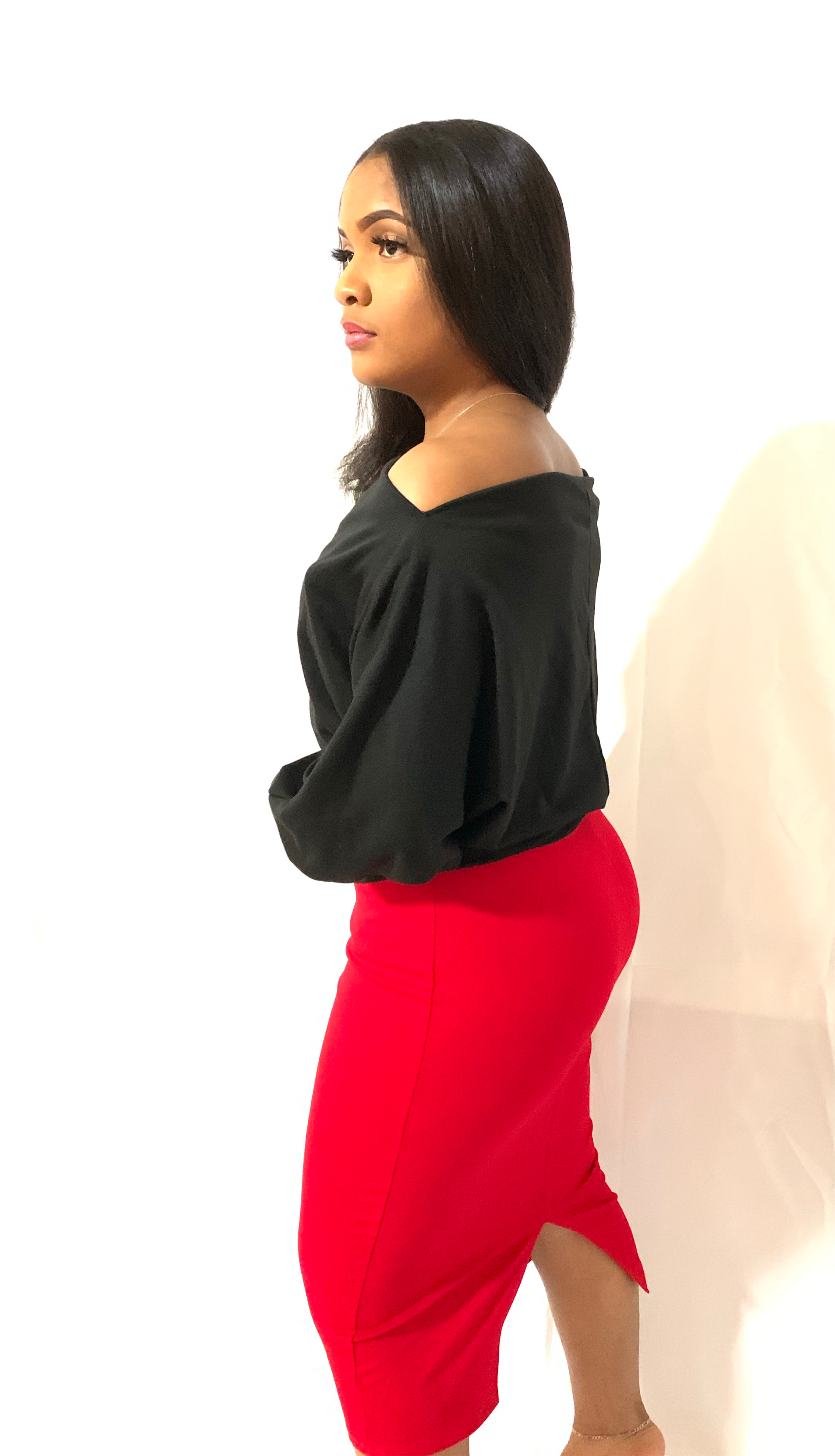 Crimson Red Mindi Pencil Skirt