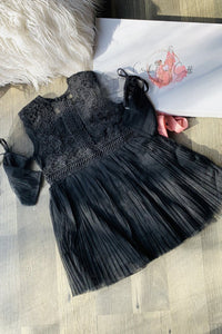 Black tulle dress with sheer sleeves
