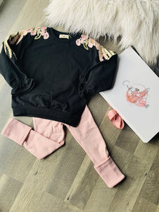 Black embroidered sleeve sweatshirt