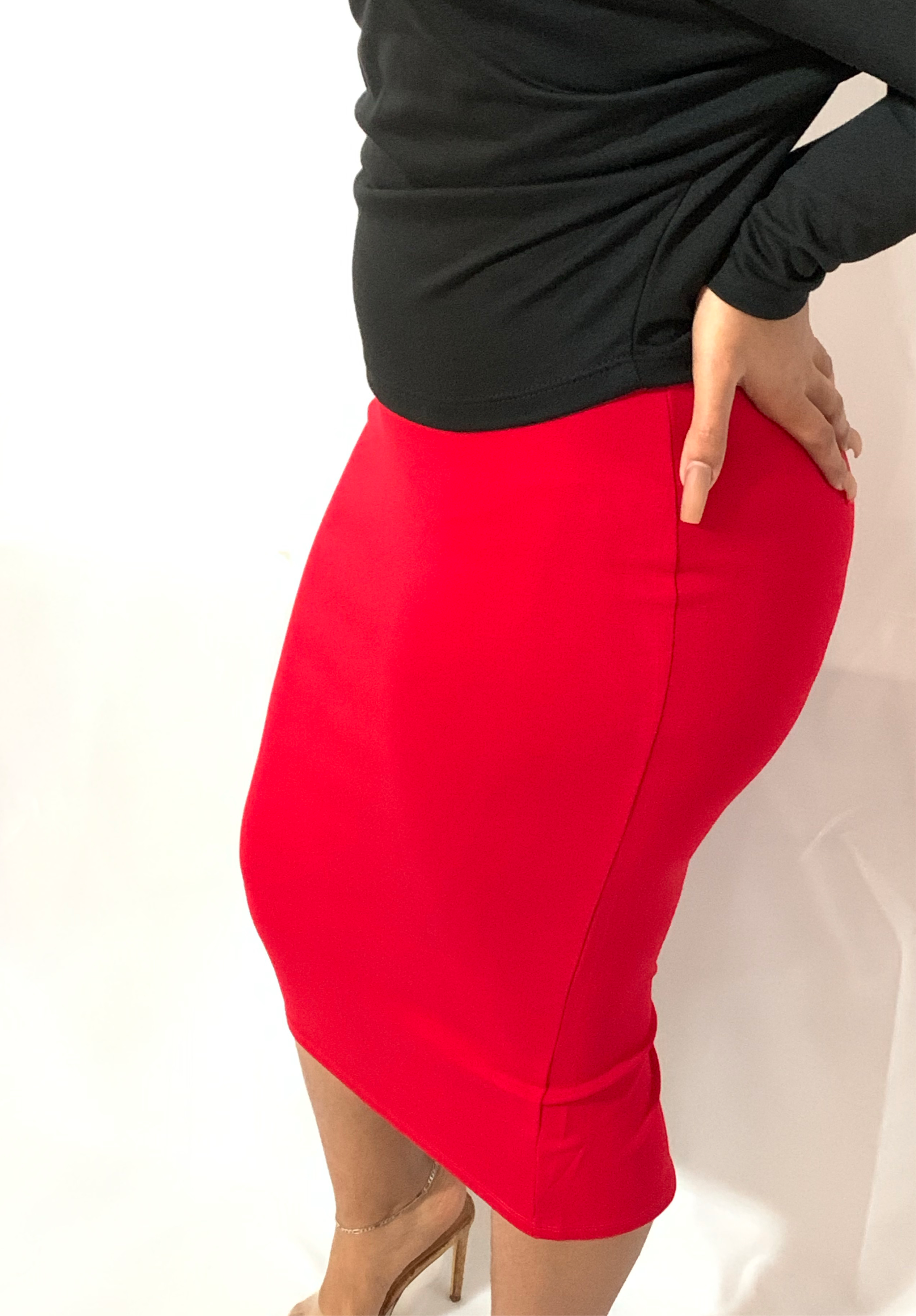 Crimson Red Mindi Pencil Skirt