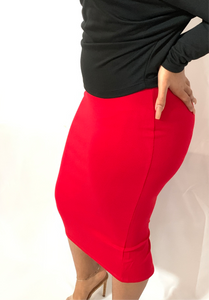 Crimson Red Mindi Pencil Skirt