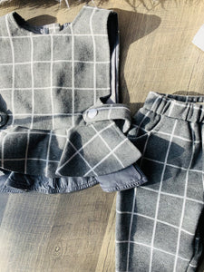Grey window pane striped set