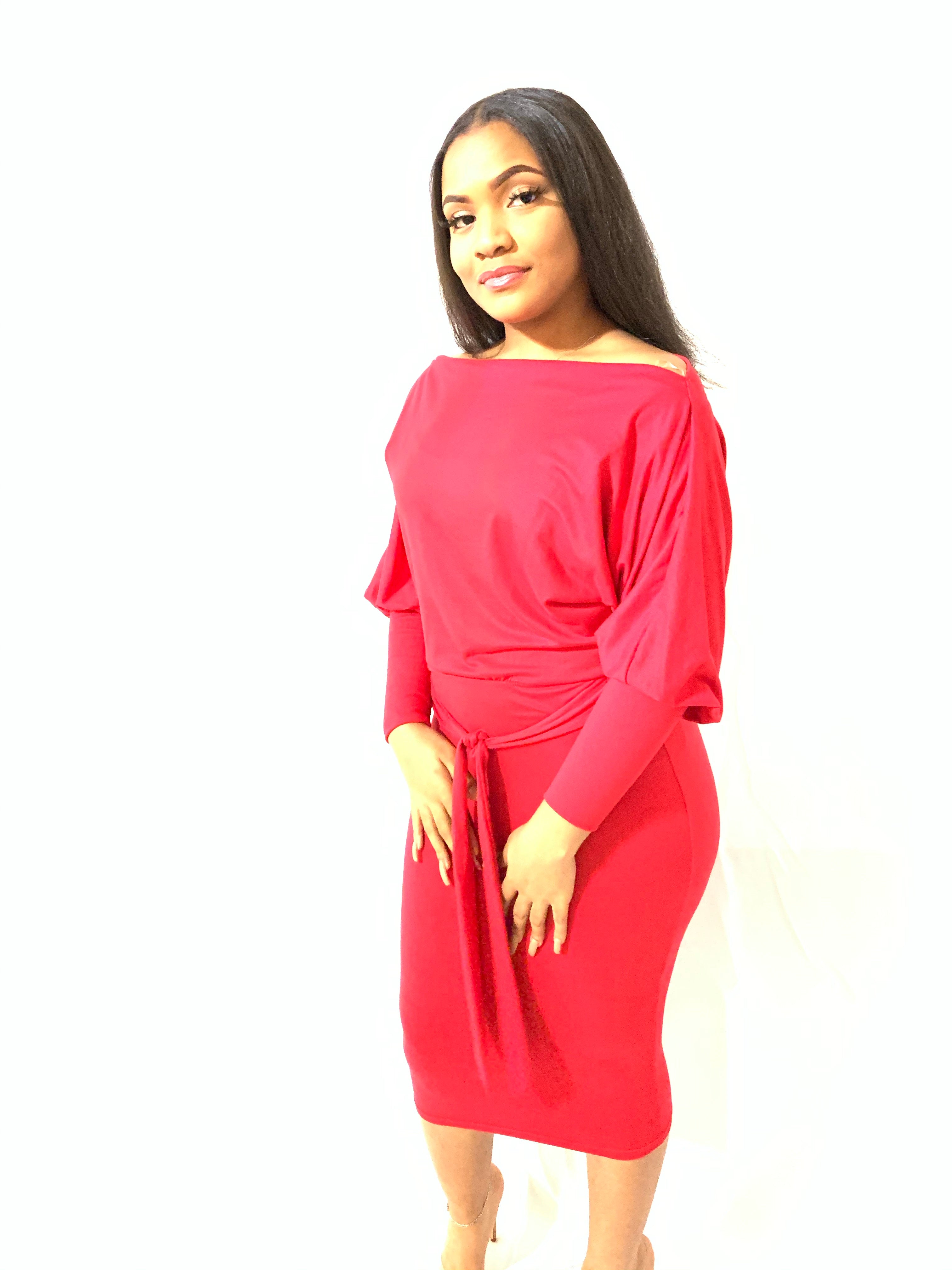 Red Dolman Sleeve Dress