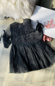 Black tulle dress with sheer sleeves