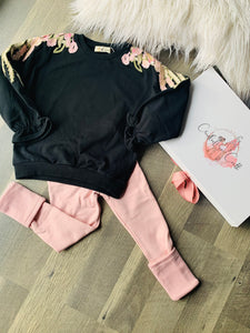 Black embroidered sleeve sweatshirt